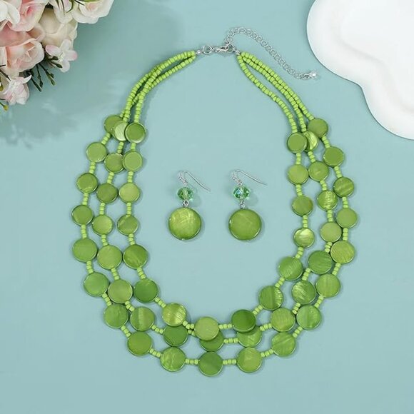 Lime Green Jewelry Set – Multistrand Necklace & Drop Earrings – NEW - Picture 3 of 15